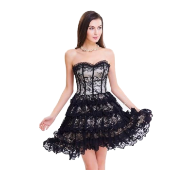 House Of Dasein Sexy Lace Corset Steampunk Gothic Women Party Dress Frills - Beige - L
