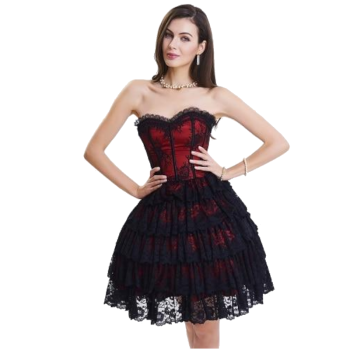 House Of Dasein Sexy Lace Corset Steampunk Gothic Women Party Dress Frills - Red - S