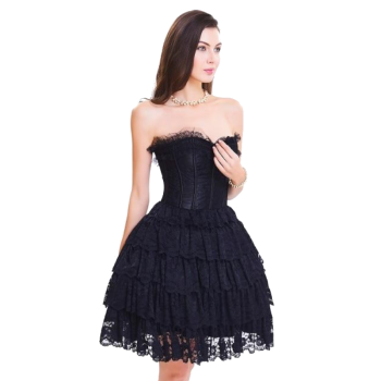 House Of Dasein Sexy Lace Corset Steampunk Gothic Women Party Dress Frills - Black - Xl