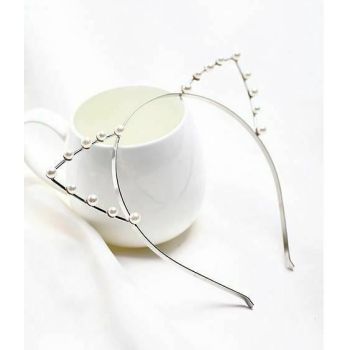 House Of Dasein Rhinestone Cat Ear Headband Kitten Pet Play Bdsm Accessories - White Gold