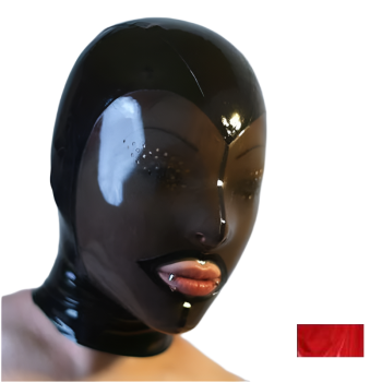 House Of Dasein Fetish Mask With Back Zip Transparent Black Face Hood Latex - Red
