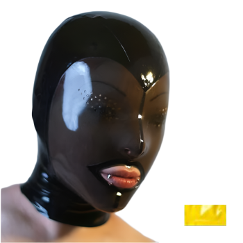 House Of Dasein Fetish Mask With Back Zip Transparent Black Face Hood Latex - Yellow