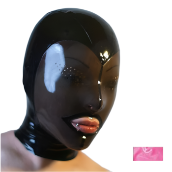 House Of Dasein Fetish Mask With Back Zip Transparent Black Face Hood Latex - Pink