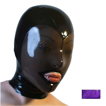 House Of Dasein Fetish Mask With Back Zip Transparent Black Face Hood Latex - Purple