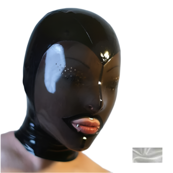 House Of Dasein Fetish Mask With Back Zip Transparent Black Face Hood Latex - Silver