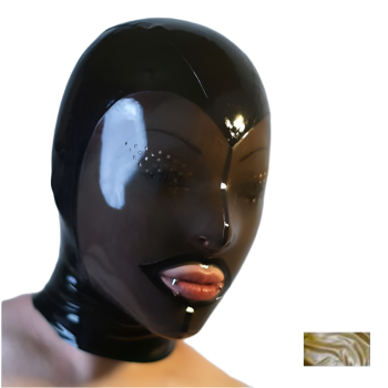 House Of Dasein Fetish Mask With Back Zip Transparent Black Face Hood Latex - Gold