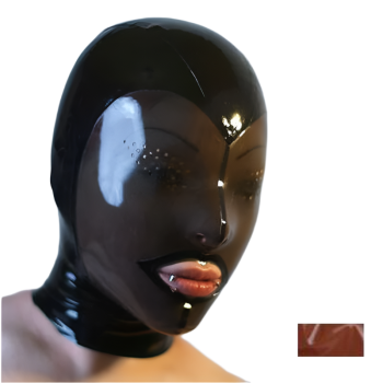 House Of Dasein Fetish Mask With Back Zip Transparent Black Face Hood Latex - Brown