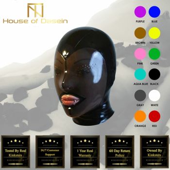House Of Dasein Fetish Mask With Back Zip Transparent Black Face Hood Latex - Champagne