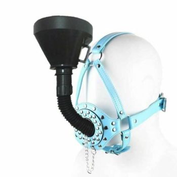 House Of Dasein Head Harness Funnel Gag Pink Blue Bdsm Toy Water Sports Play Bondage - Blue
