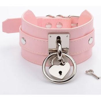 House Of Dasein Handmade Layer Leather Bdsm Heart Collar With Silver Or Gold - Pink Silver