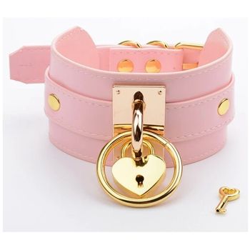 House Of Dasein Handmade Layer Leather Bdsm Heart Collar With Silver Or Gold - Pink Gold