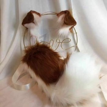House Of Dasein Border Collie Puppy Ears Headband And Tail Bdsm Pet Cosplay - Brown - Ears And Tail