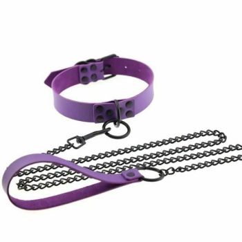 House Of Dasein Rivet Slave Collar With Leash Bdsm Bondage Pet Play Owned Submissive - Purple