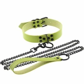 House Of Dasein Rivet Slave Collar With Leash Bdsm Bondage Pet Play Owned Submissive - Green