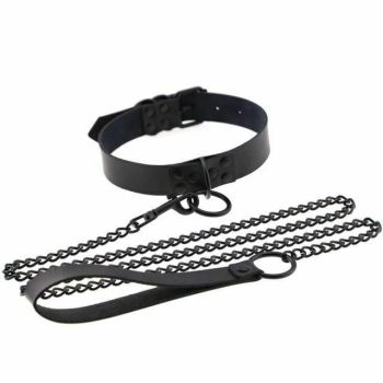 House Of Dasein Rivet Slave Collar With Leash Bdsm Bondage Pet Play Owned Submissive - Black