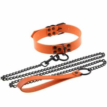 House Of Dasein Rivet Slave Collar With Leash Bdsm Bondage Pet Play Owned Submissive - Orange