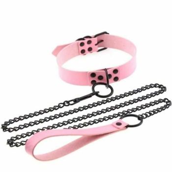 House Of Dasein Rivet Slave Collar With Leash Bdsm Bondage Pet Play Owned Submissive - Pink