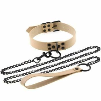 House Of Dasein Rivet Slave Collar With Leash Bdsm Bondage Pet Play Owned Submissive - Ivory