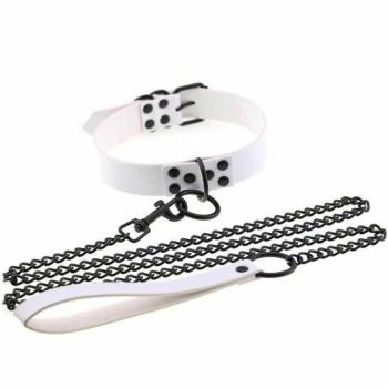 House Of Dasein Rivet Slave Collar With Leash Bdsm Bondage Pet Play Owned Submissive - White