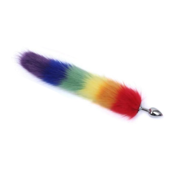 House Of Dasein Faux Fur Rainbow Anal Plug Tail Kitten Pet Play Bdsm - Rainbow