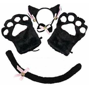 House Of Dasein Kitten Cosplay Costume Cat Tail Ears Collar Paws Gloves Anime Lolita Gothic Set - Black