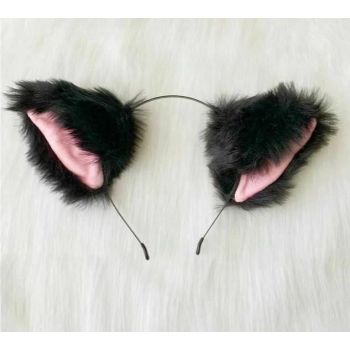 House Of Dasein Kitten Anime Lolita Cosplay Neko Faux Fox Fur Cat Ears Ddlg Bdsm - Black