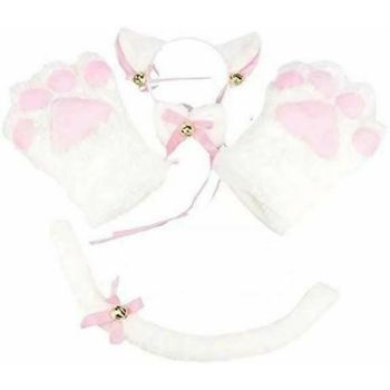 House Of Dasein Kitten Cosplay Costume Cat Tail Ears Collar Paws Gloves Anime Lolita Gothic Set - White