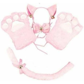 House Of Dasein Kitten Cosplay Costume Cat Tail Ears Collar Paws Gloves Anime Lolita Gothic Set - Pink