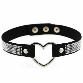 House Of Dasein Heart Rhinestone Bdsm Collar Hollow Necklace Choker Bondage Restraints - Black