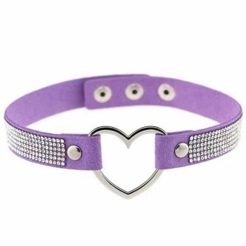 House Of Dasein Heart Rhinestone Bdsm Collar Hollow Necklace Choker Bondage Restraints - Purple