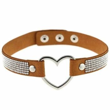 House Of Dasein Heart Rhinestone Bdsm Collar Hollow Necklace Choker Bondage Restraints - Light Coffee