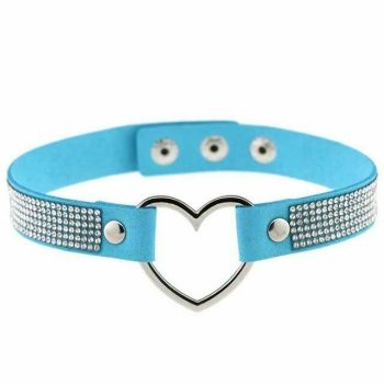 House Of Dasein Heart Rhinestone Bdsm Collar Hollow Necklace Choker Bondage Restraints - Light Blue