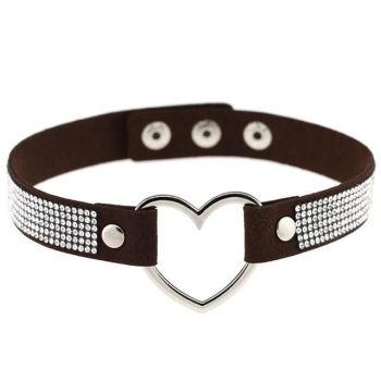 House Of Dasein Heart Rhinestone Bdsm Collar Hollow Necklace Choker Bondage Restraints - Dark Coffee