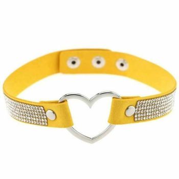 House Of Dasein Heart Rhinestone Bdsm Collar Hollow Necklace Choker Bondage Restraints - Yellow