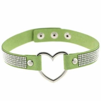 House Of Dasein Heart Rhinestone Bdsm Collar Hollow Necklace Choker Bondage Restraints - Green