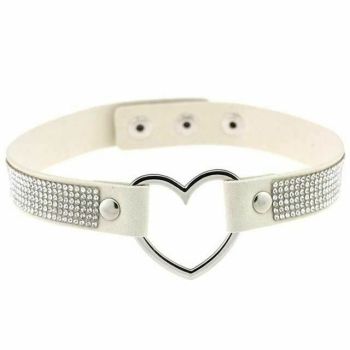 House Of Dasein Heart Rhinestone Bdsm Collar Hollow Necklace Choker Bondage Restraints - Beige