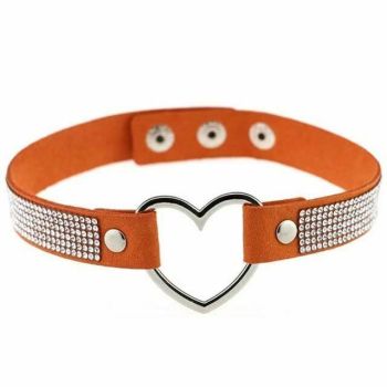 House Of Dasein Heart Rhinestone Bdsm Collar Hollow Necklace Choker Bondage Restraints - Orange