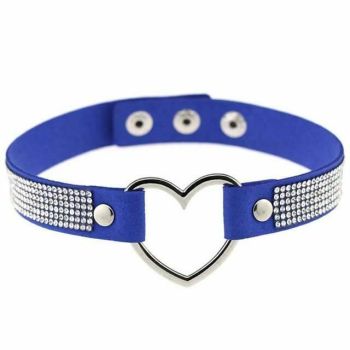 House Of Dasein Heart Rhinestone Bdsm Collar Hollow Necklace Choker Bondage Restraints - Blue