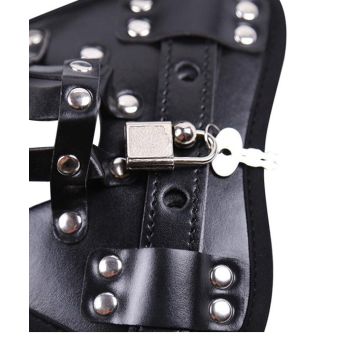 House Of Dasein Locking Male Leather Chastity Device Cock Cage Scrotum Ball Harness Belt - Black