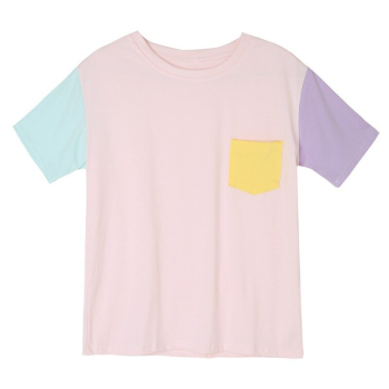 House Of Dasein Pastel Patchwork Tee Shirt Ddlg Clothing - Pink - Xxl