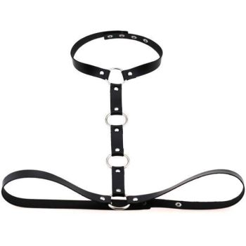 House Of Dasein Y Choker Faux Leather Chest Harness Women Body Fetish Clothing - Black
