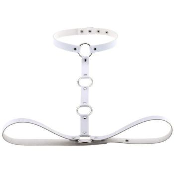 House Of Dasein Y Choker Faux Leather Chest Harness Women Body Fetish Clothing - White
