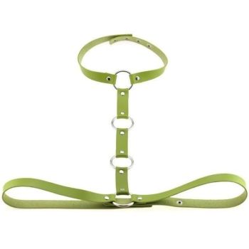 House Of Dasein Y Choker Faux Leather Chest Harness Women Body Fetish Clothing - Green