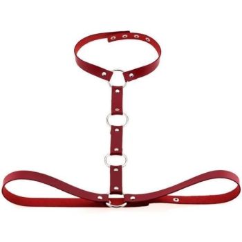 House Of Dasein Y Choker Faux Leather Chest Harness Women Body Fetish Clothing - Red
