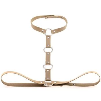House Of Dasein Y Choker Faux Leather Chest Harness Women Body Fetish Clothing - Nude