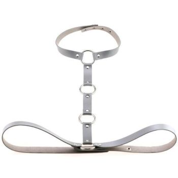 House Of Dasein Y Choker Faux Leather Chest Harness Women Body Fetish Clothing - Grey
