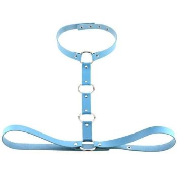 House Of Dasein Y Choker Faux Leather Chest Harness Women Body Fetish Clothing - Light Blue