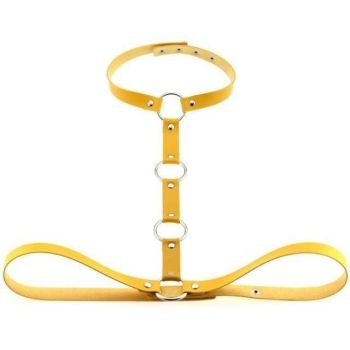 House Of Dasein Y Choker Faux Leather Chest Harness Women Body Fetish Clothing - Yellow
