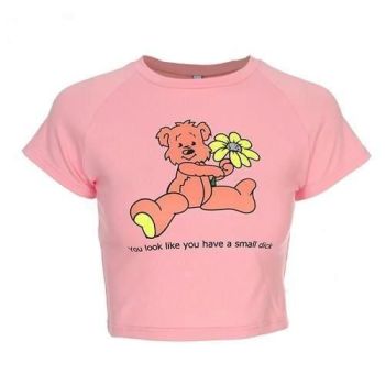 House Of Dasein Cheeky Crop Top Shirt Teddy Pink Pastel - Pink - M