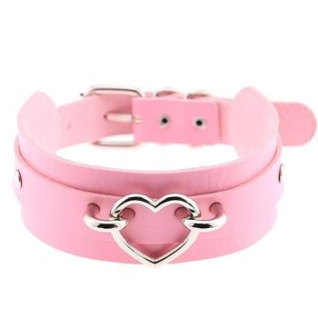 House Of Dasein Vegan Leather Heart Collar - Pink